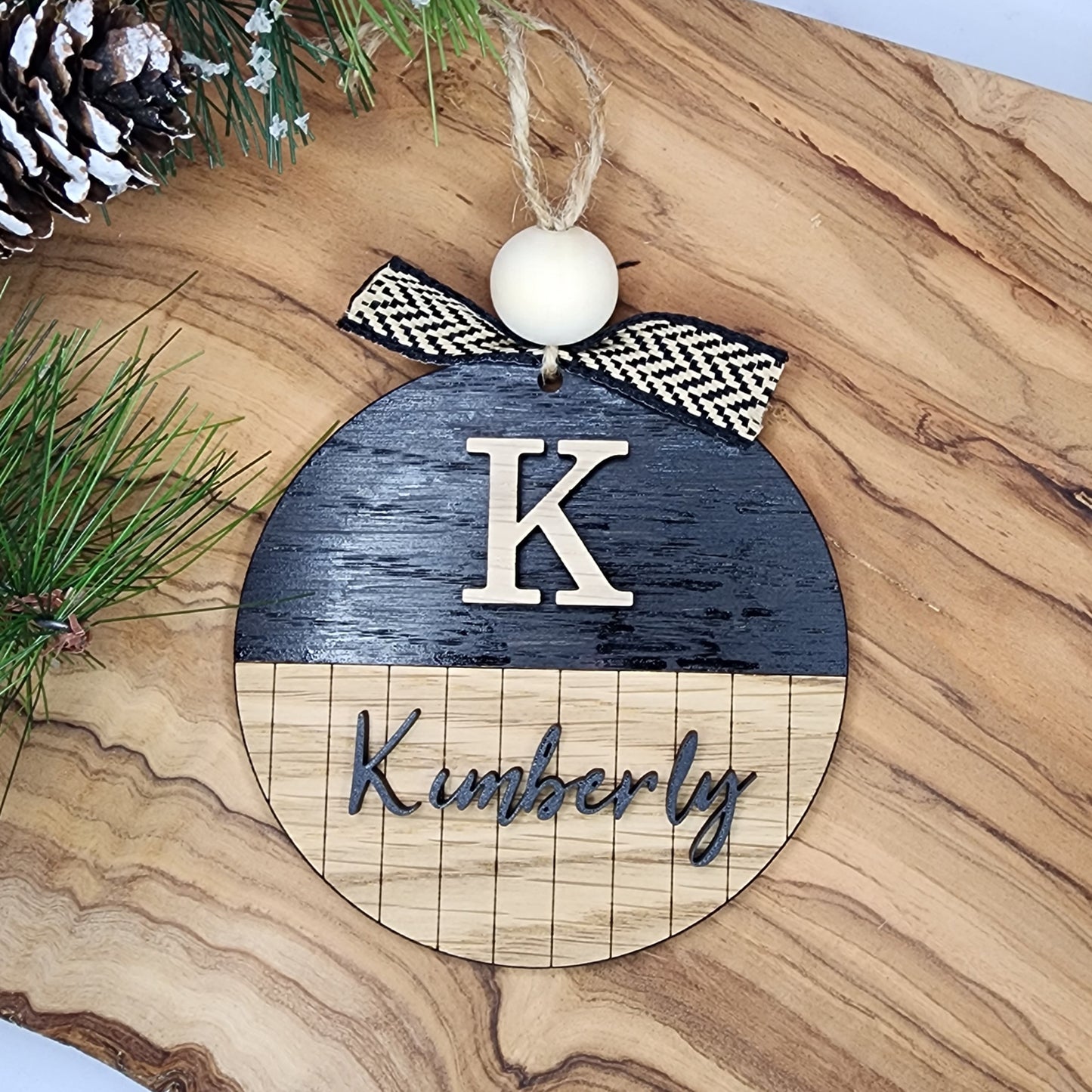 Personalized Wooden Initial Christmas Ornament with Name