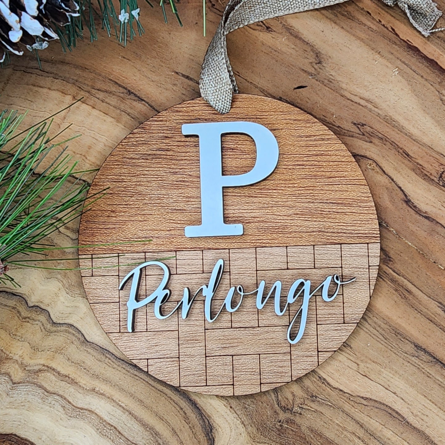 Personalized Wooden Initial Christmas Ornament with Name