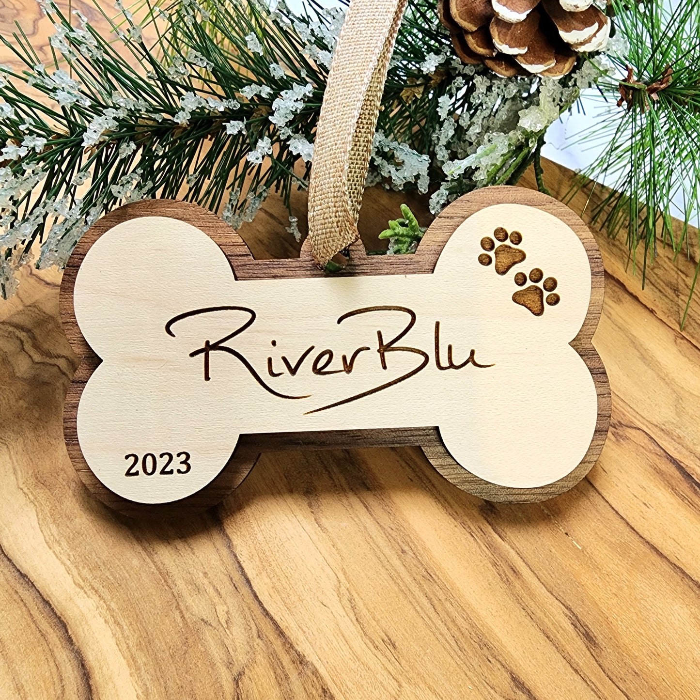 Personalized Engraved Dog Bone Christmas Ornament