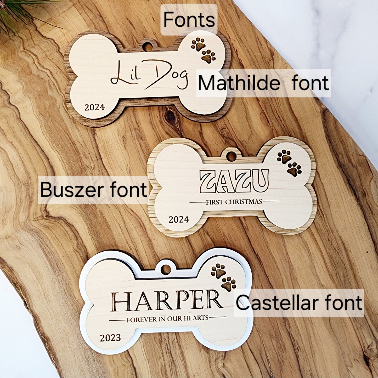 Personalized Engraved Dog Bone Christmas Ornament