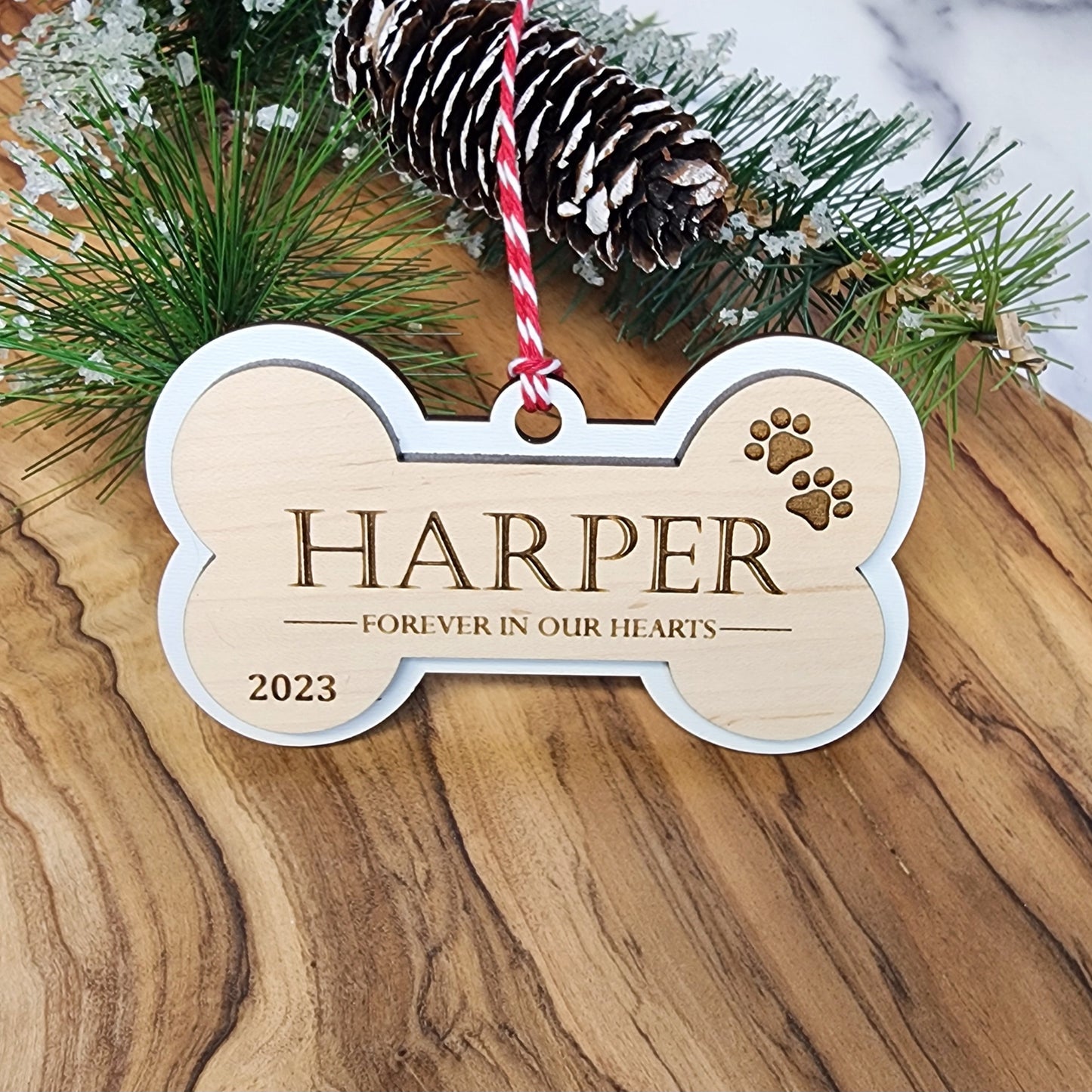 Personalized Engraved Dog Bone Christmas Ornament