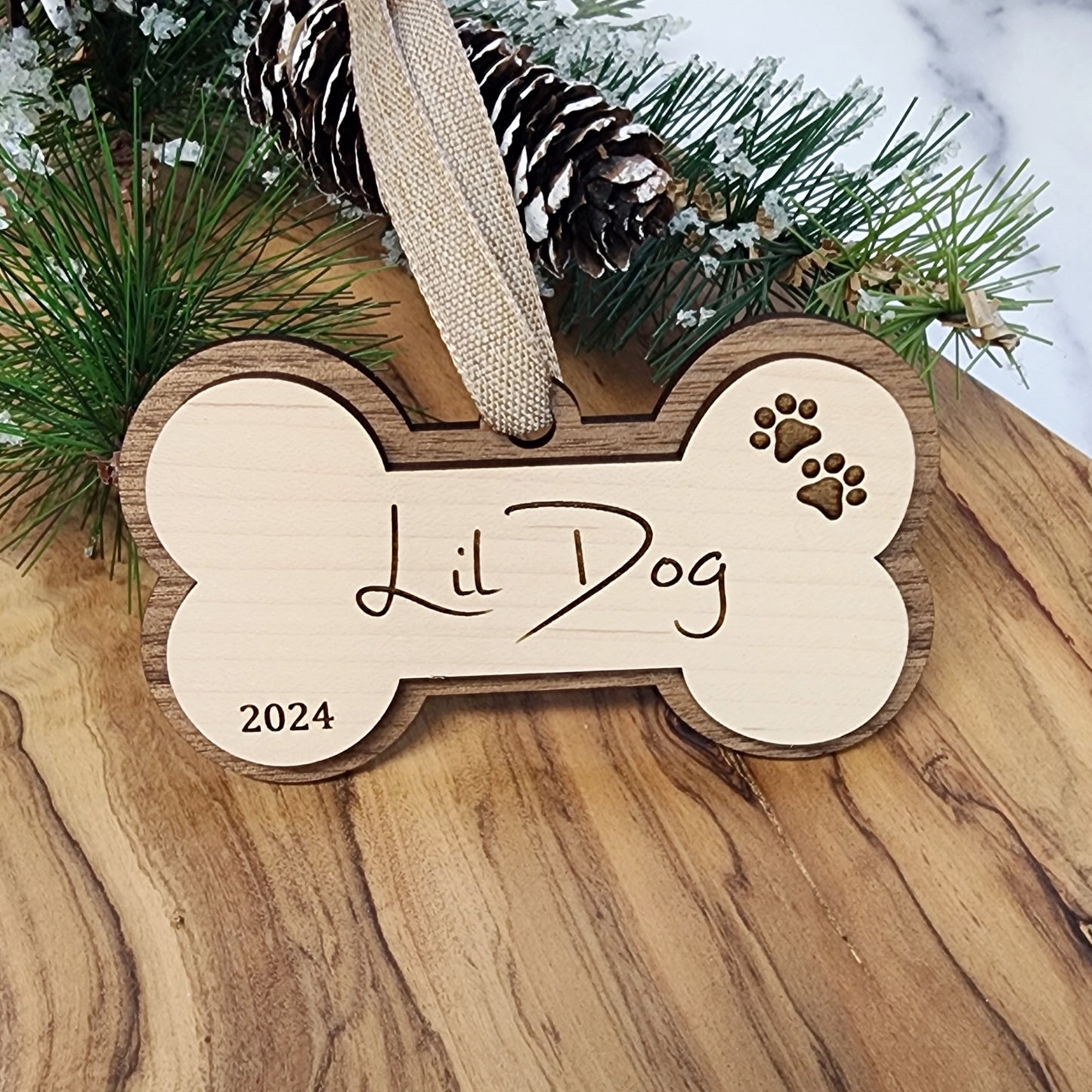 Personalized Engraved Dog Bone Christmas Ornament