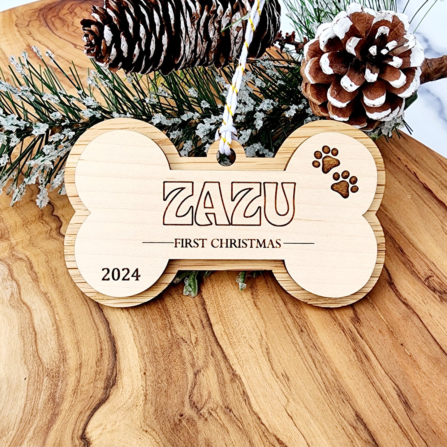Personalized Engraved Dog Bone Christmas Ornament