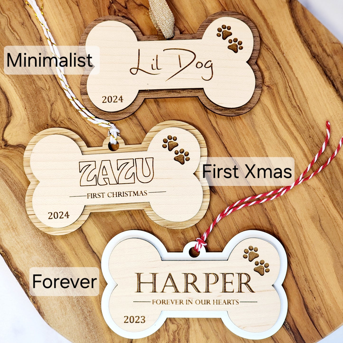 Personalized Engraved Dog Bone Christmas Ornament