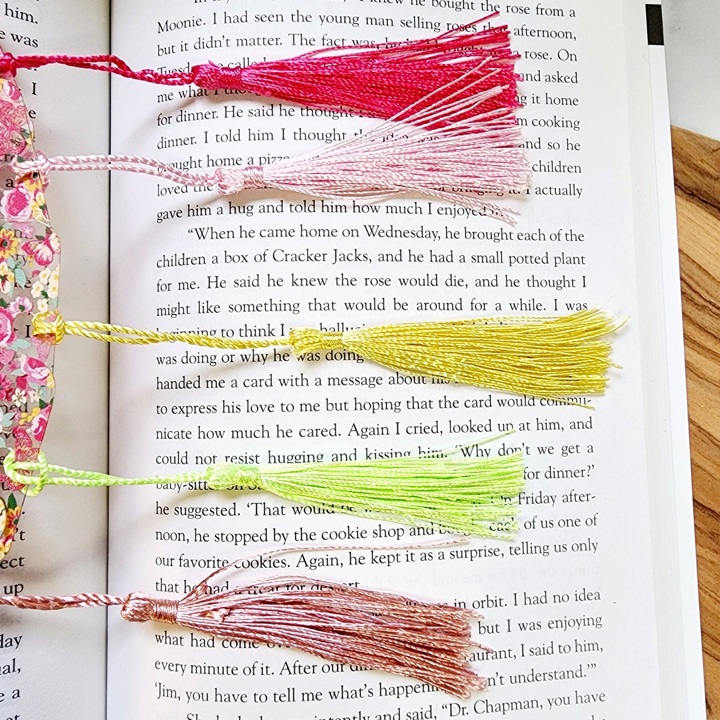 Flexible Acrylic Bookmark with Tassel / Flowers and Butterflies Bookmark