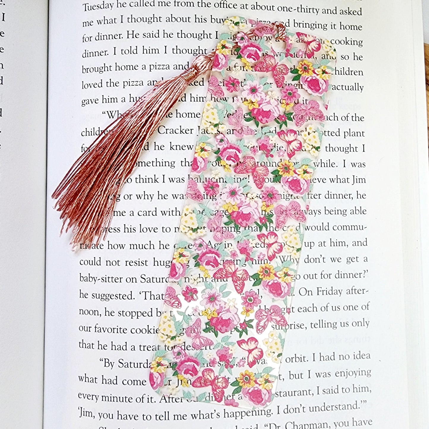 Flexible Acrylic Bookmark with Tassel / Flowers and Butterflies Bookmark