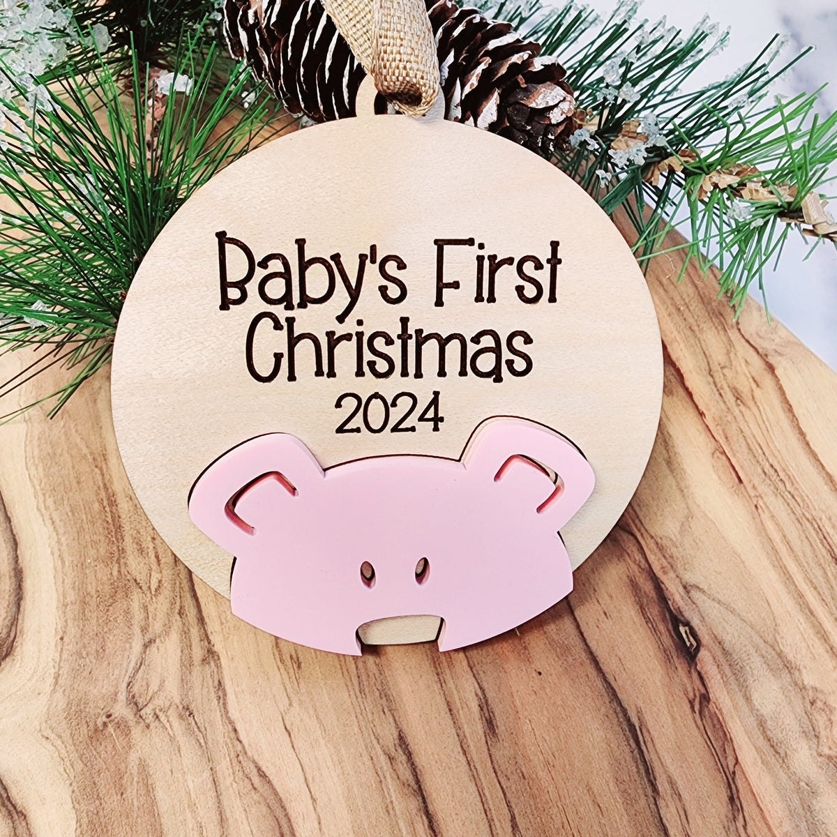 Personalized Baby's First Christmas Ornament, Plywood Bear Keepsake
