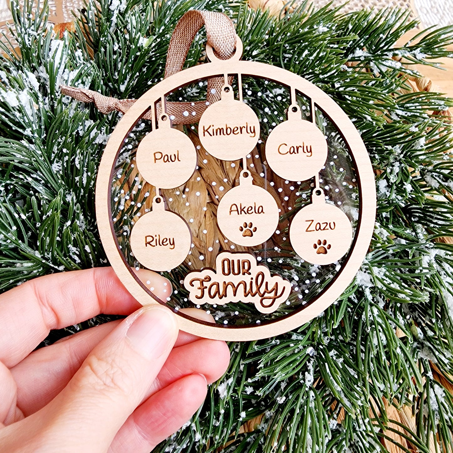 Personalized Snowy Family Christmas Ornament with names