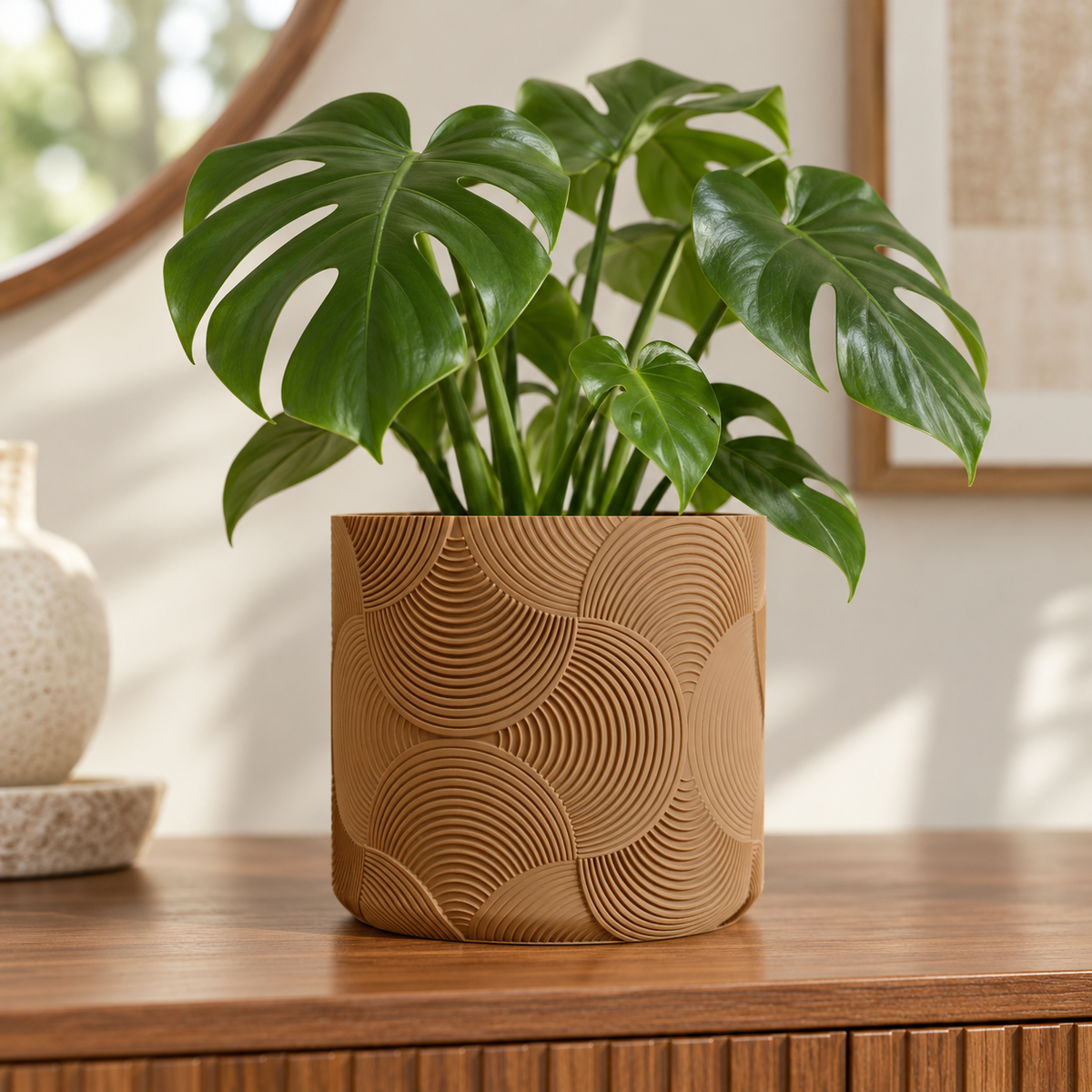 Geometric 3D Printed Planter with Screw-On Drip Tray