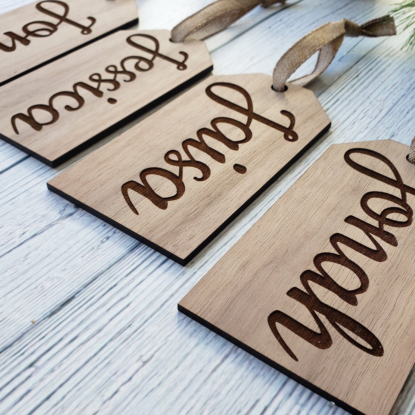 Engraved Walnut Christmas stocking name tags