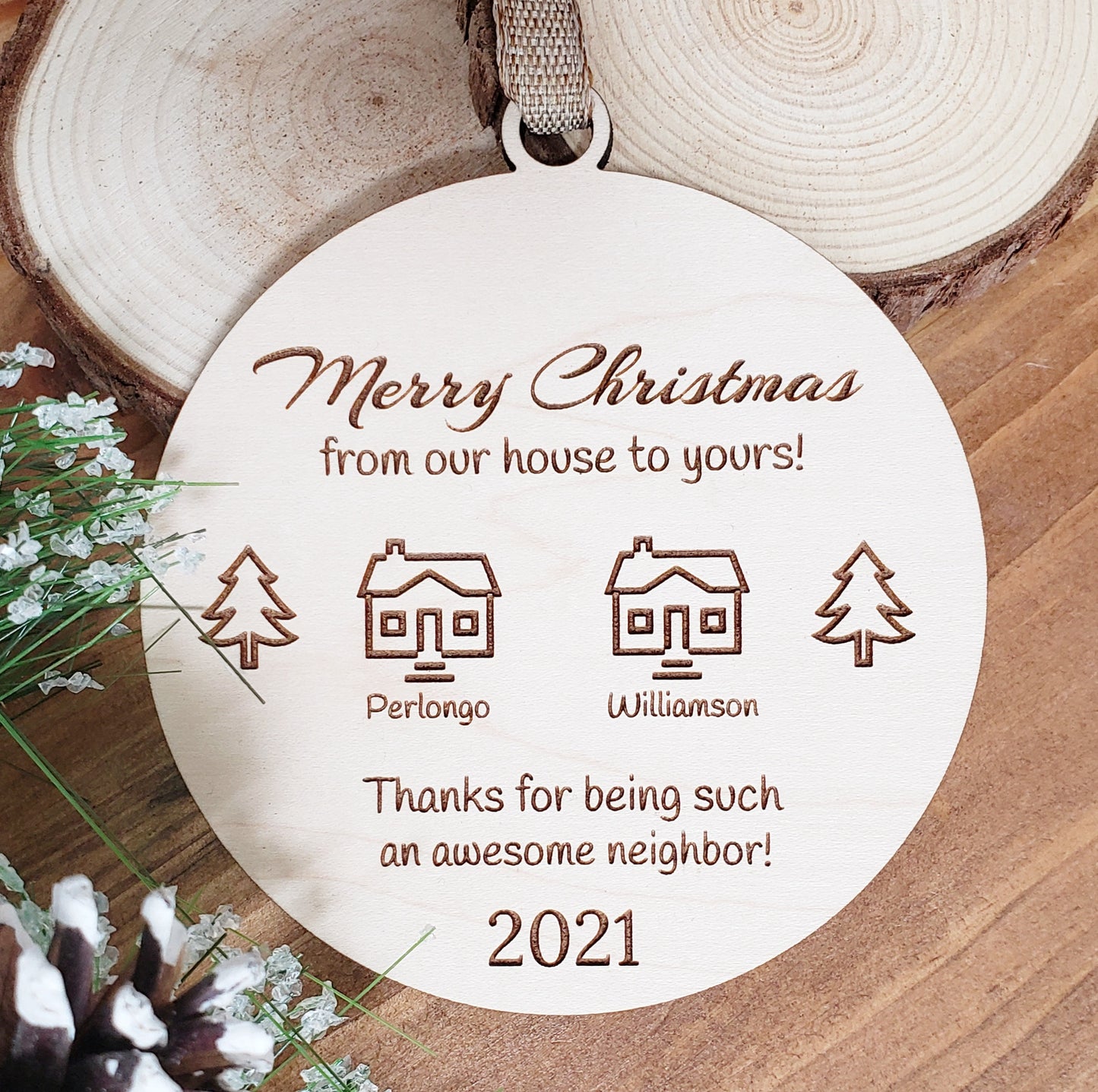Personalized Neighbor Ornament 2024 Merry Christmas from our house to yours