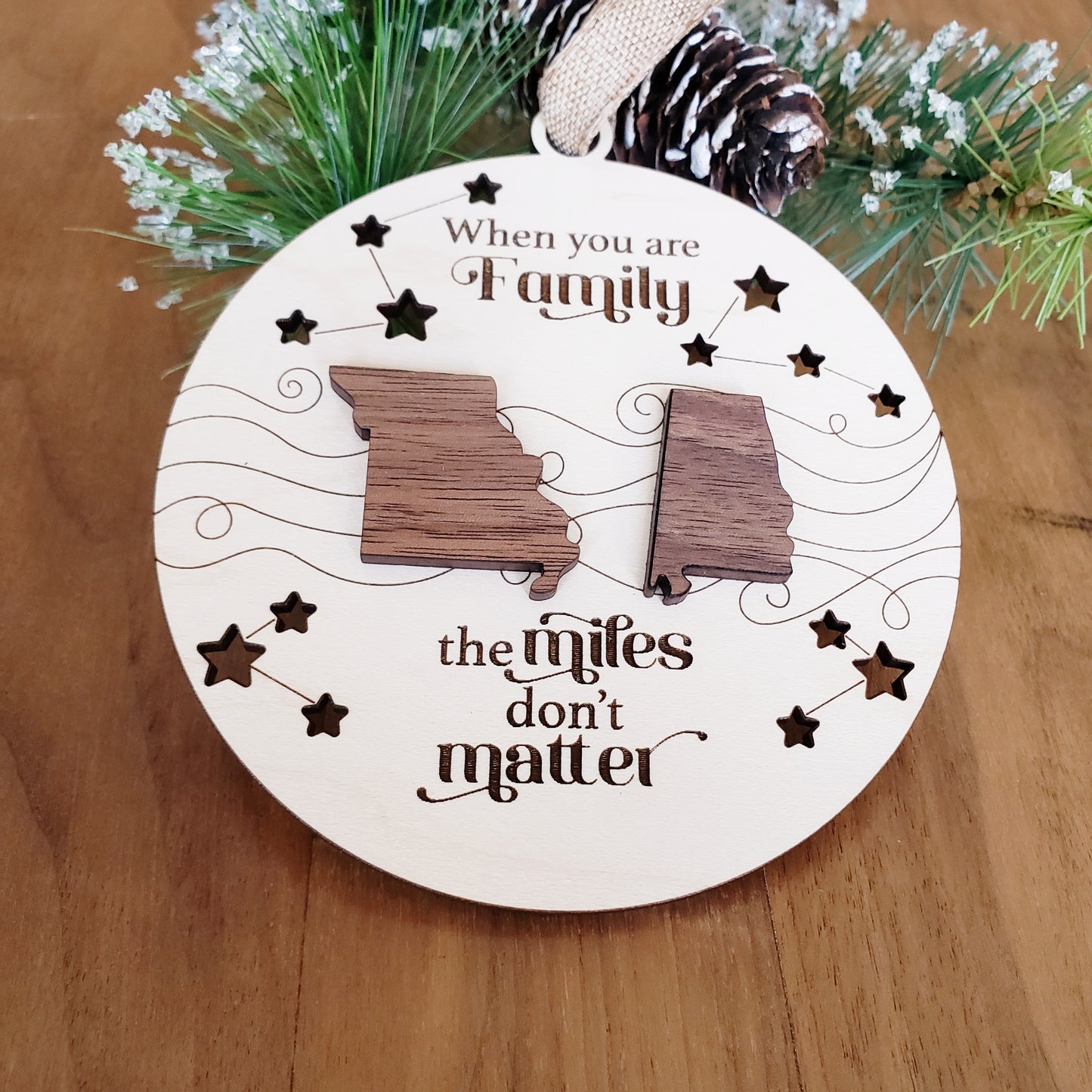 When you are Family the miles don't matter Christmas Ornament