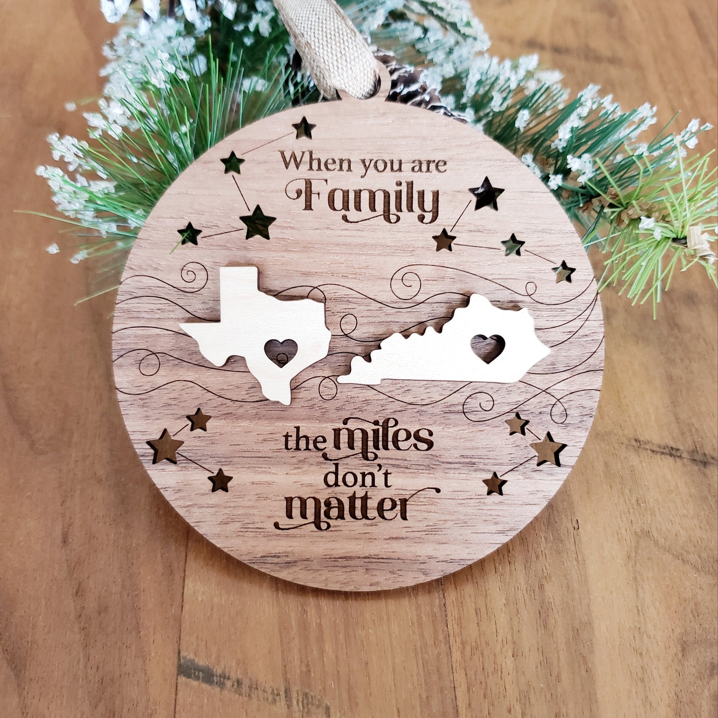When you are Family the miles don't matter Christmas Ornament