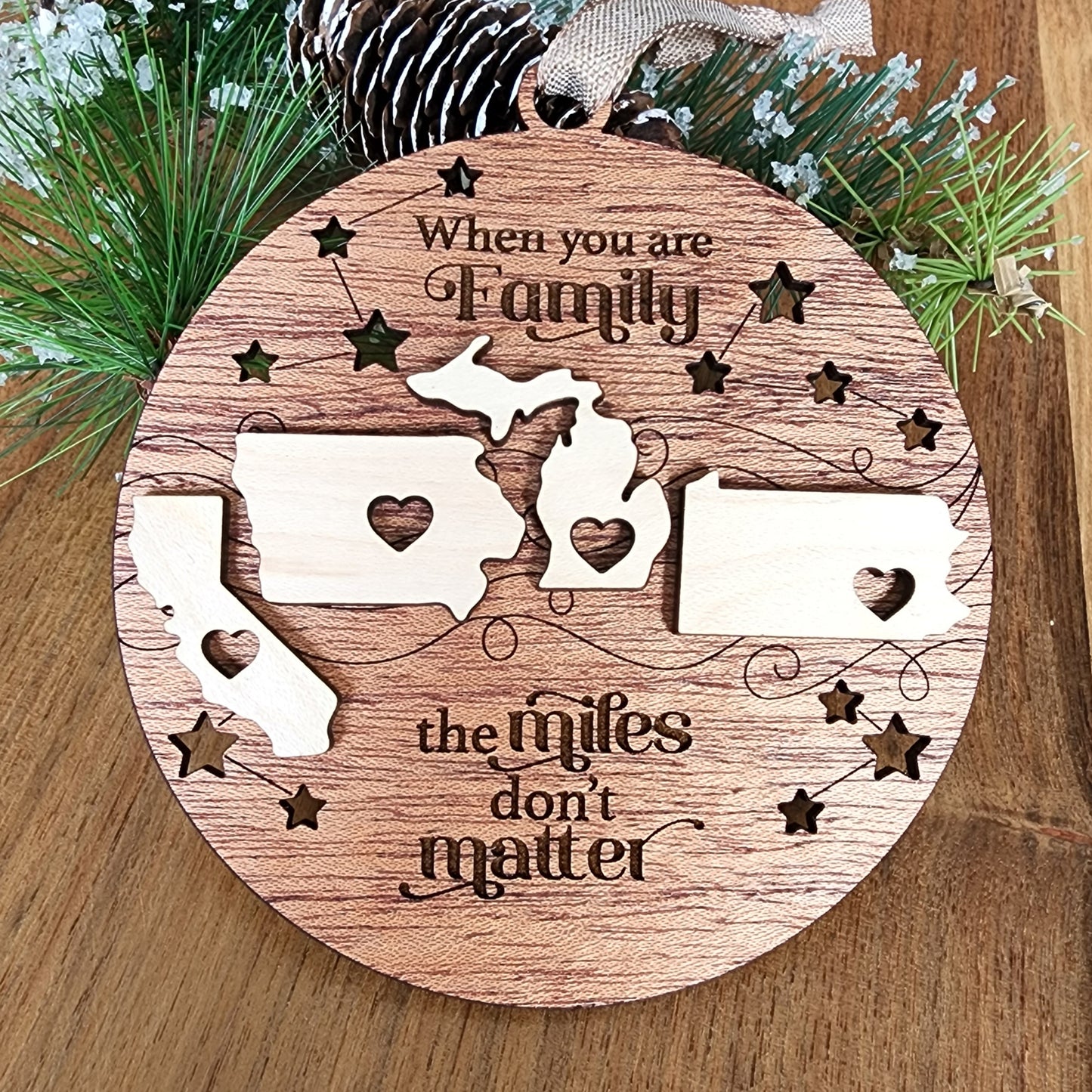 When you are Family the miles don't matter Christmas Ornament