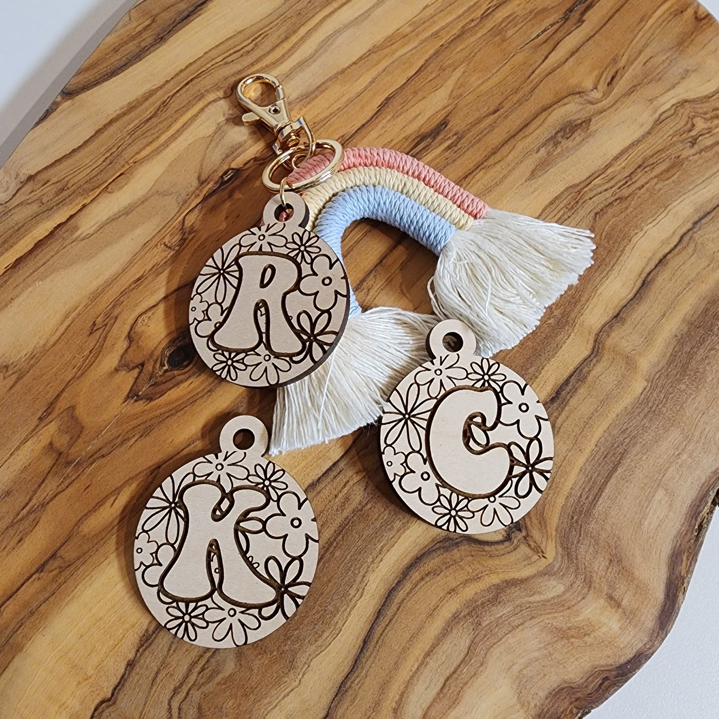 Boho Macrame Rainbow Keychain with First Initial