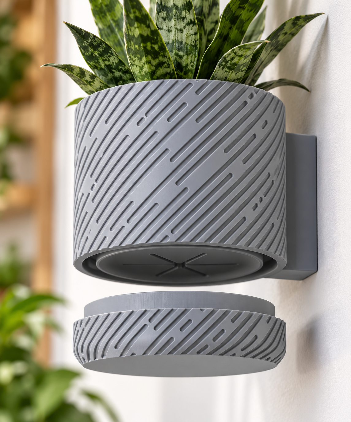 Wall Planter with Drainage Tray, 3D Printed Indoor Hanging Plant Pot, Modern Textured Wall Mounted Planter