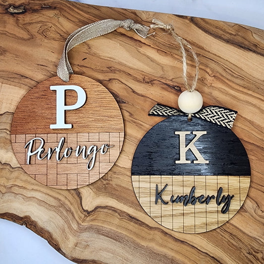 Personalized Wooden Initial Christmas Ornament with Name