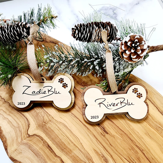 Personalized Engraved Dog Bone Christmas Ornament