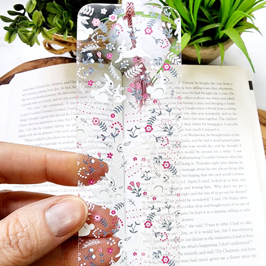 Flexible Acrylic Bookmark Rabbit with Flowers with Tassel