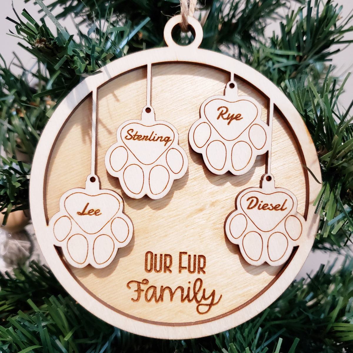Personalized Fur Family Christmas Ornament: Maple Plywood Pet Ornament