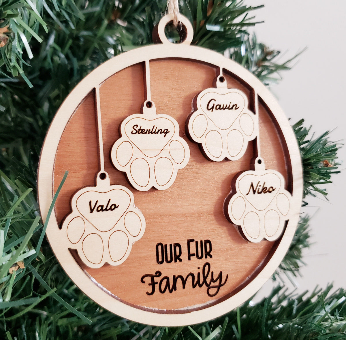 Personalized Fur Family Christmas Ornament: Maple Plywood Pet Ornament