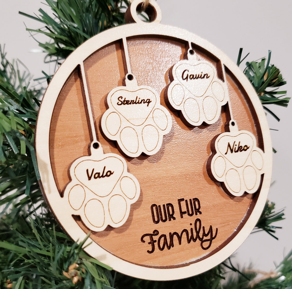 Personalized Fur Family Christmas Ornament: Maple Plywood Pet Ornament