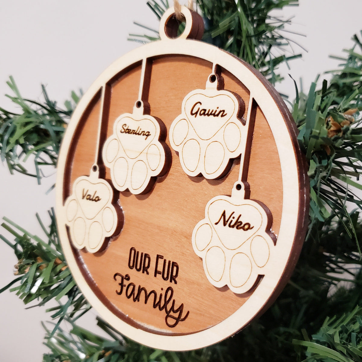 Personalized Fur Family Christmas Ornament: Maple Plywood Pet Ornament