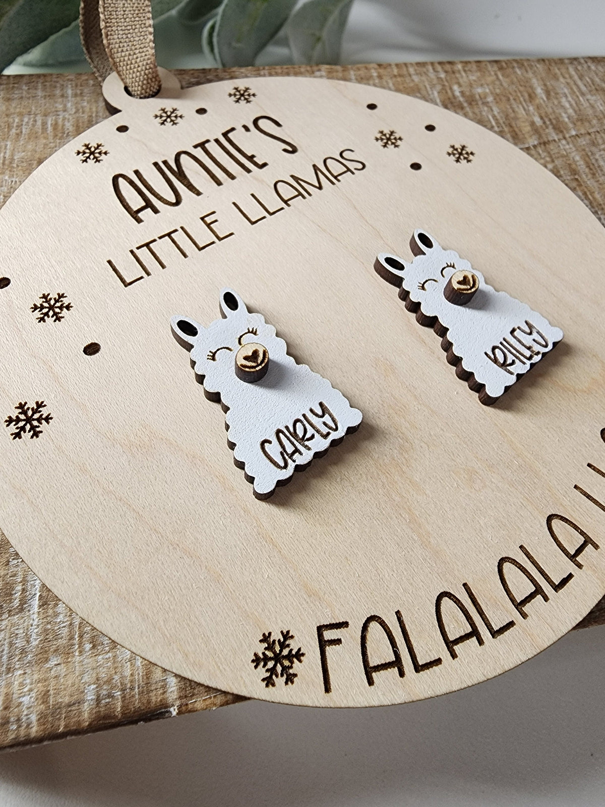 Personalized Llama Christmas Ornament: Maple Plywood, Up to 6 Llamas