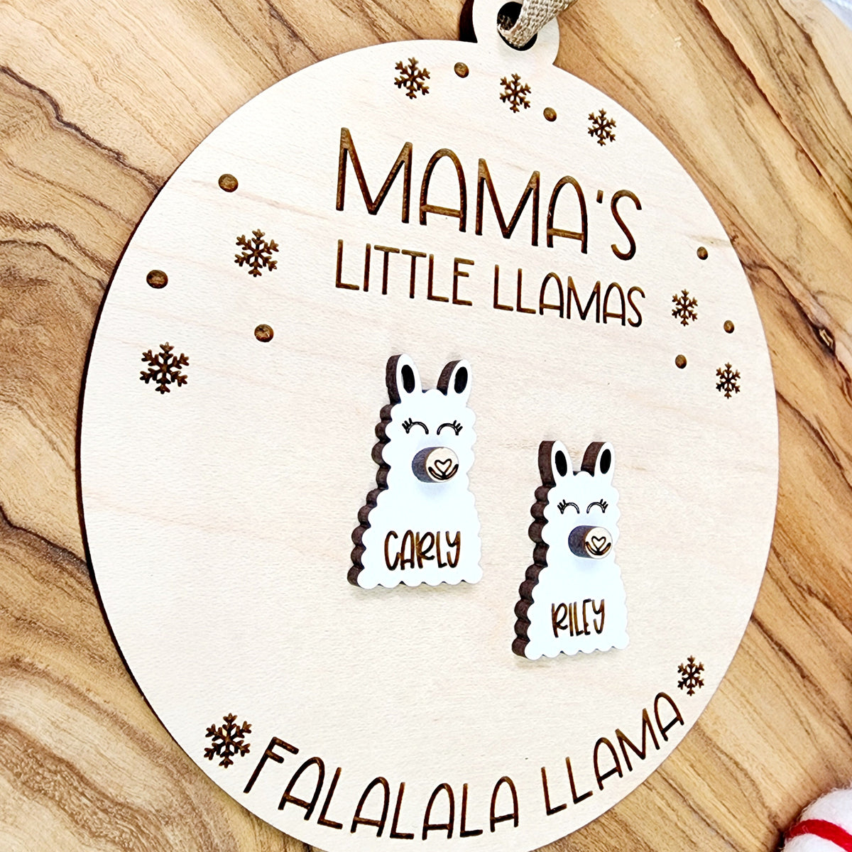 Personalized Llama Christmas Ornament: Maple Plywood, Up to 6 Llamas