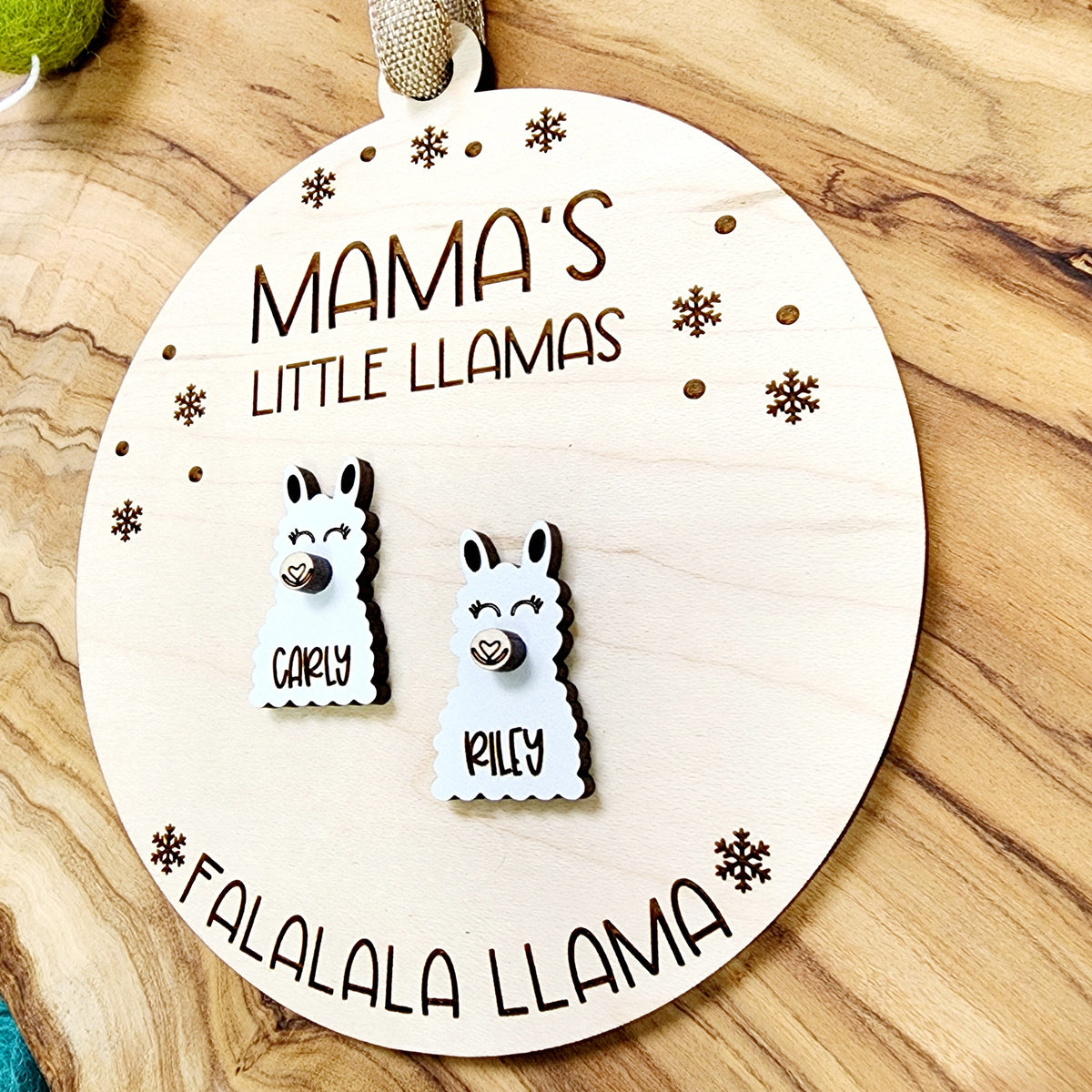 Personalized Llama Christmas Ornament: Maple Plywood, Up to 6 Llamas