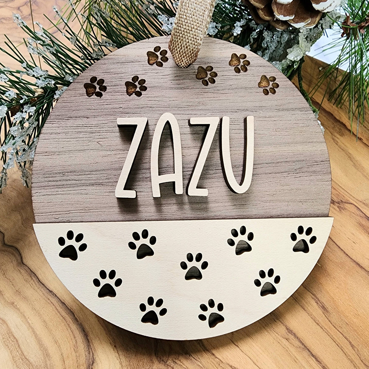 Personalized Pet Name Ornament – Custom Dog or Cat Paw Prints