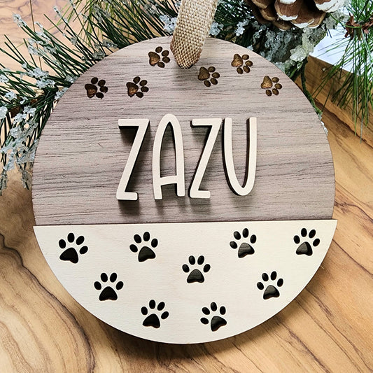 Personalized Pet Name Ornament – Custom Dog or Cat Paw Prints