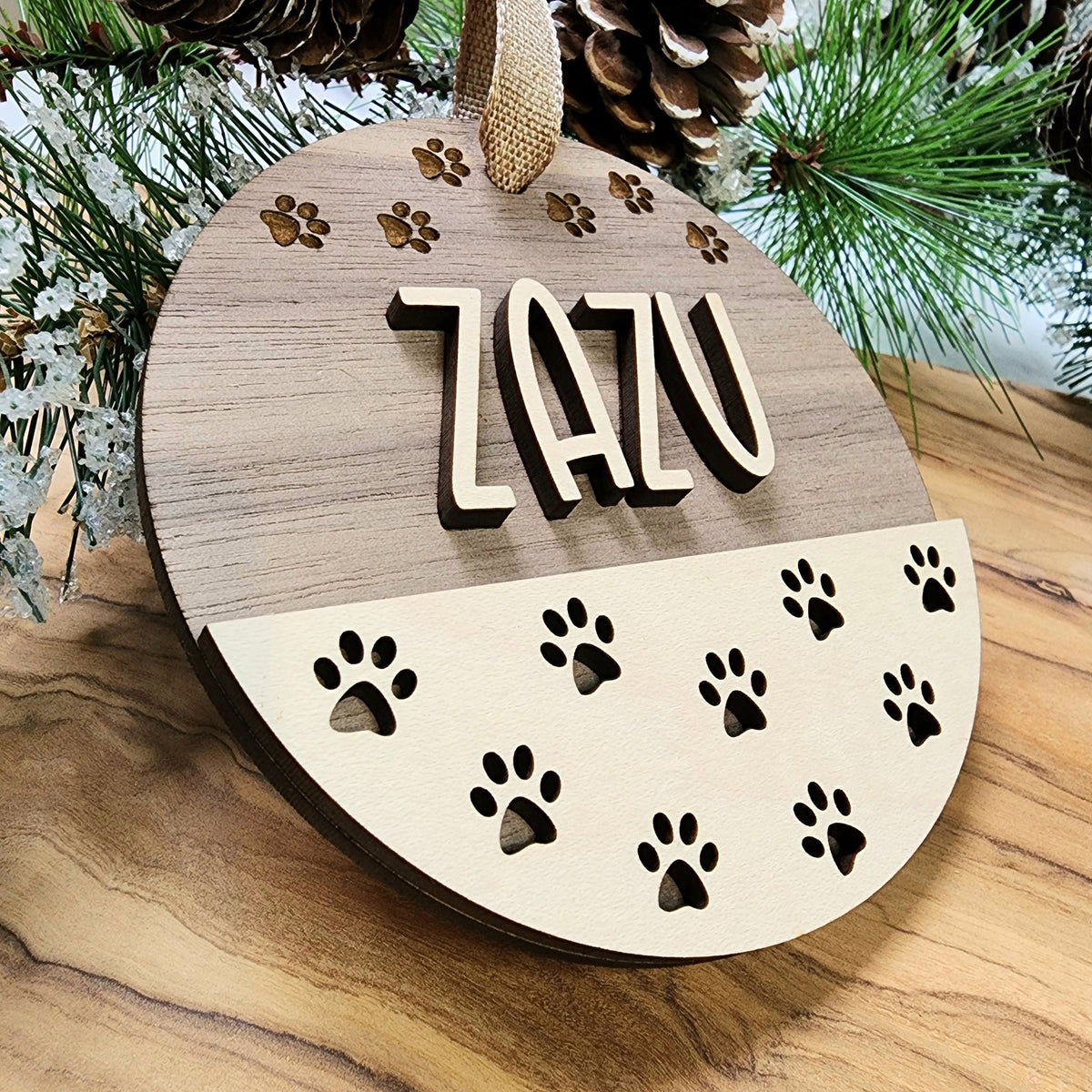 Personalized Pet Name Ornament – Custom Dog or Cat Paw Prints