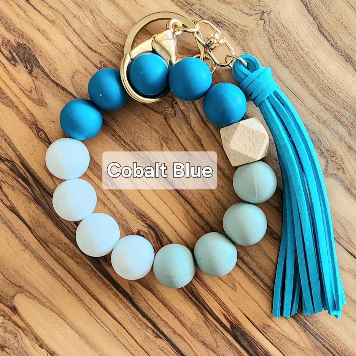 Personalized Silicone Beaded Bracelet Key Ring, Boho Wristlet, Custom Initial Tassel Key Fob