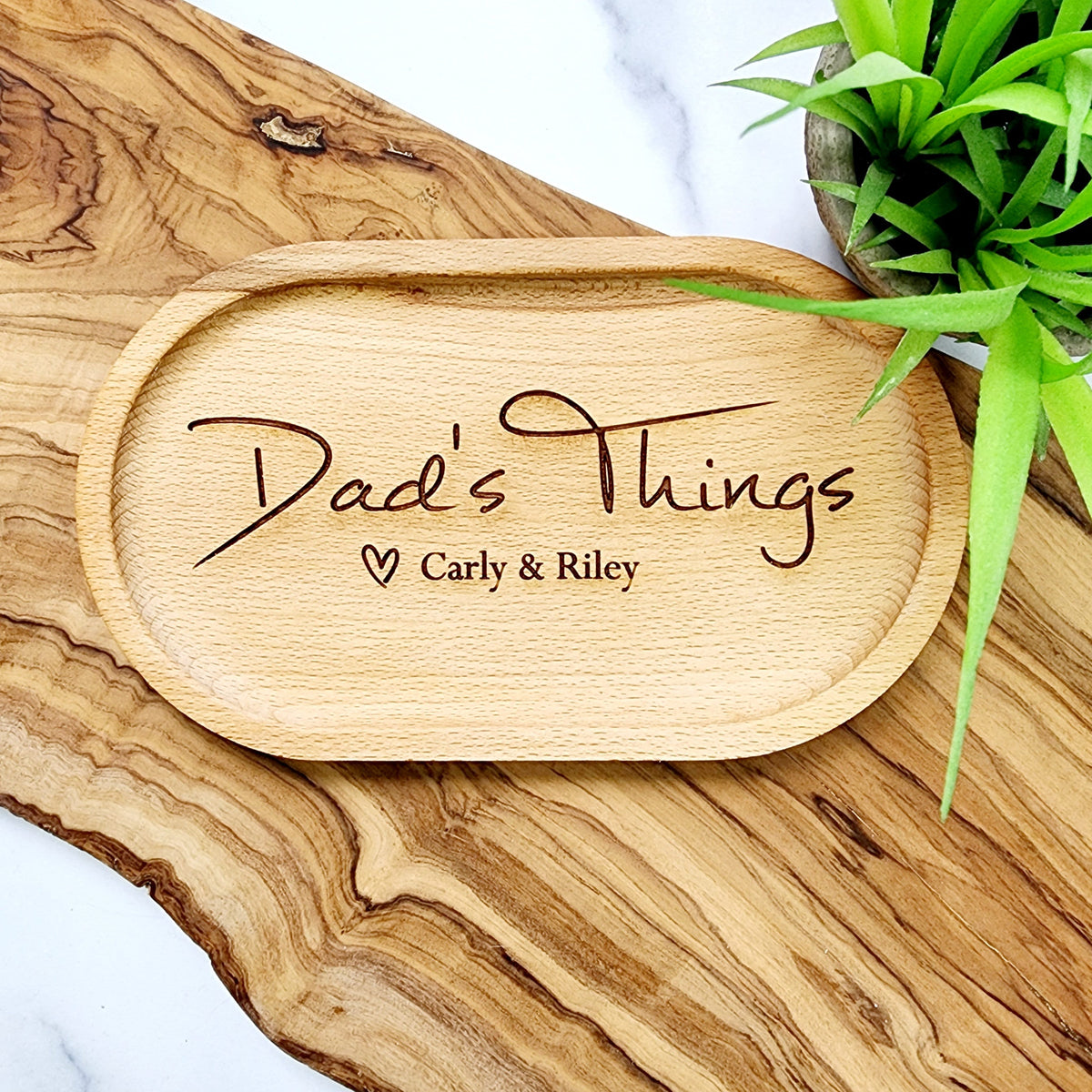 Personalized Wooden Valet Tray – Engraved Beech Wood Catch-All