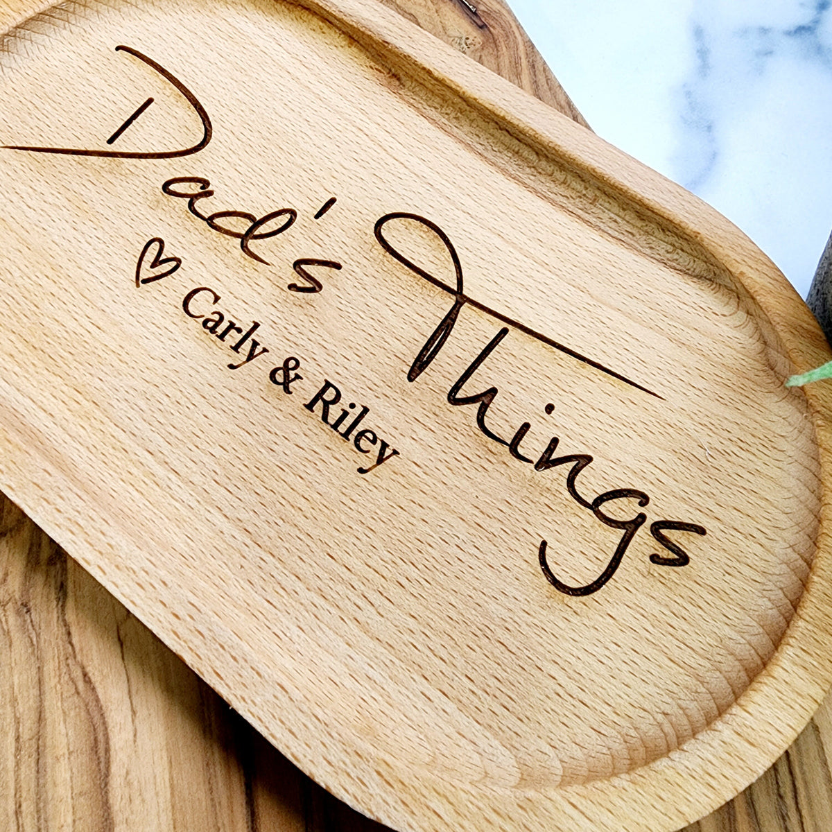 Personalized Wooden Valet Tray – Engraved Beech Wood Catch-All