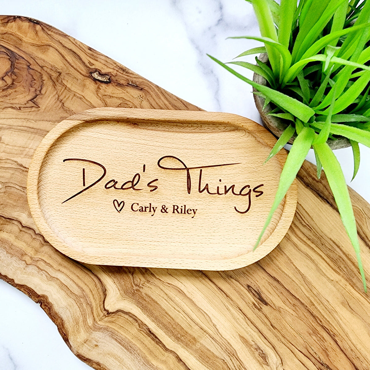 Personalized Wooden Valet Tray – Engraved Beech Wood Catch-All