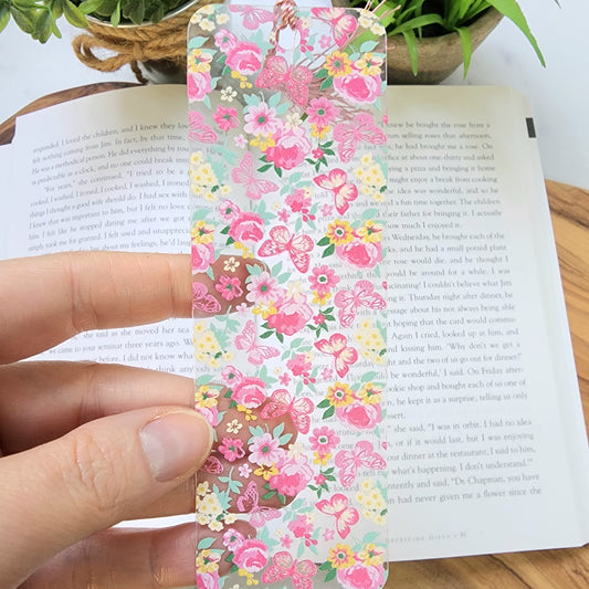 Flexible Acrylic Bookmark with Tassel / Flowers and Butterflies Bookmark