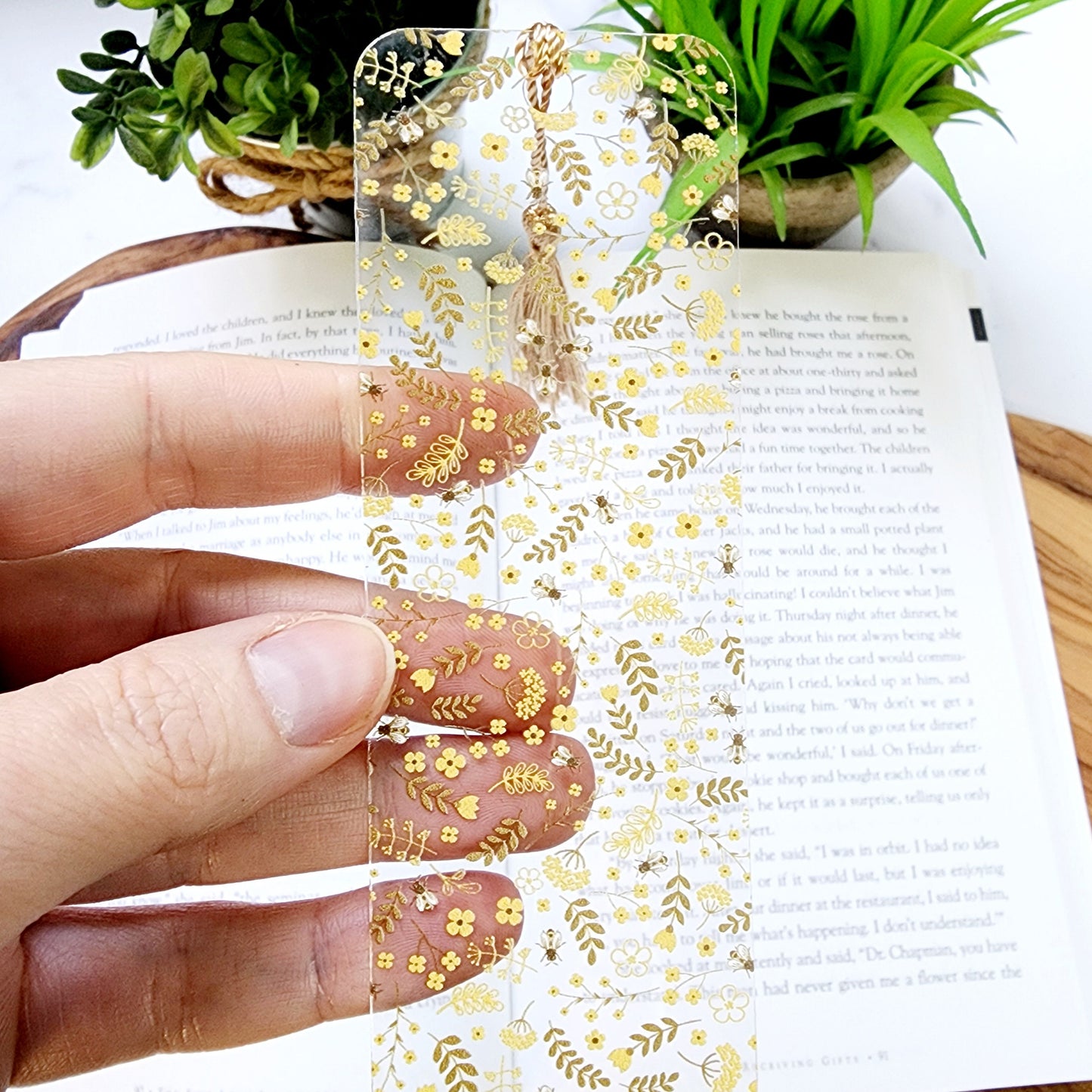 Honey Bee Flexible Acrylic Bookmark with Tassel / Yellow Fall Bookmark