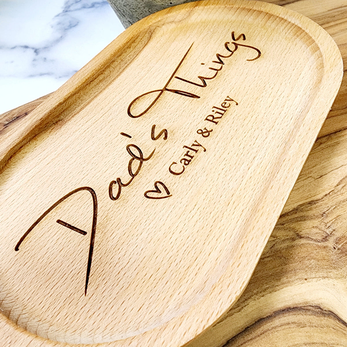 Personalized Wooden Valet Tray – Engraved Beech Wood Catch-All