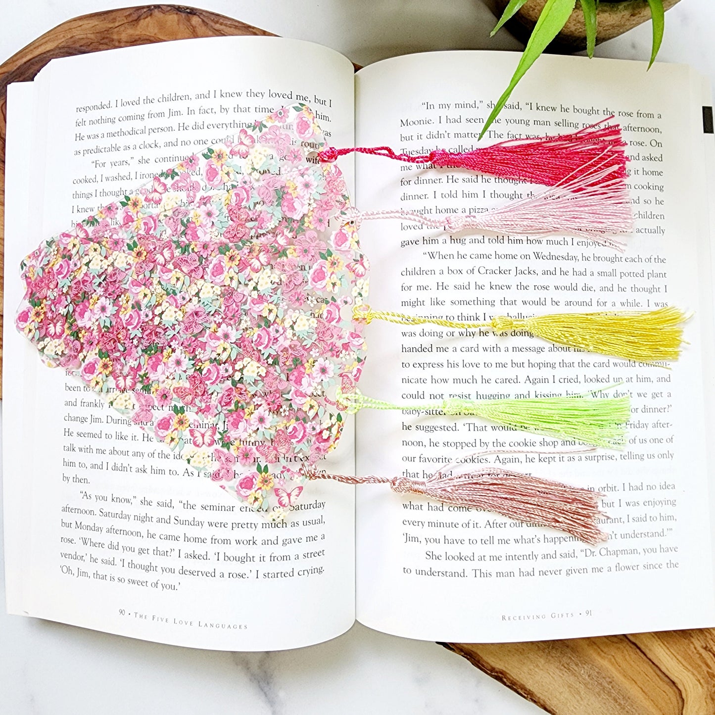 Flexible Acrylic Bookmark with Tassel / Flowers and Butterflies Bookmark