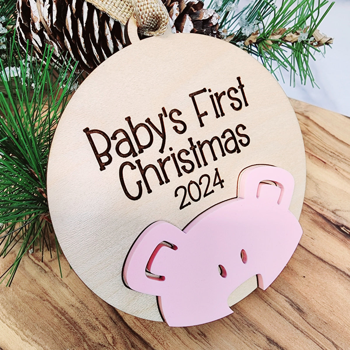 Personalized Baby's First Christmas Ornament, Plywood Bear Keepsake
