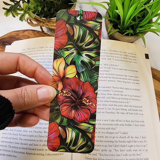 Hibiscus Bookmark with Tassel for book lover gift for bookworm