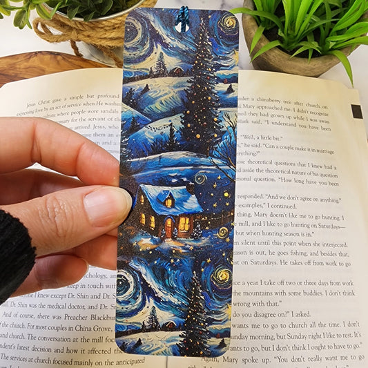 Starry Swirl Christmas Bookmark with Tassel for book lover gift for bookworm