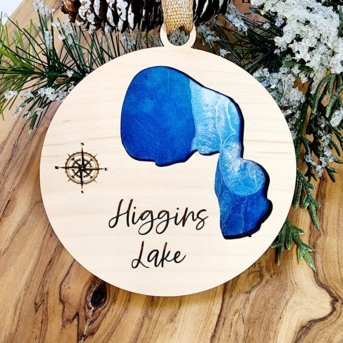 CUSTOM Lake Ornament on Hand-Poured Resin Base for Any Lake Keepsake for vacation Keepsake Resin Ornament