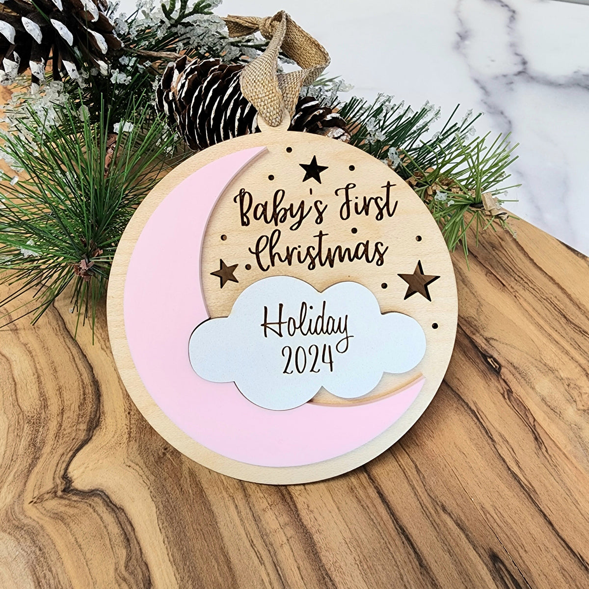 Personalized Baby's First Christmas Ornament, Moon and Cloud Keepsake