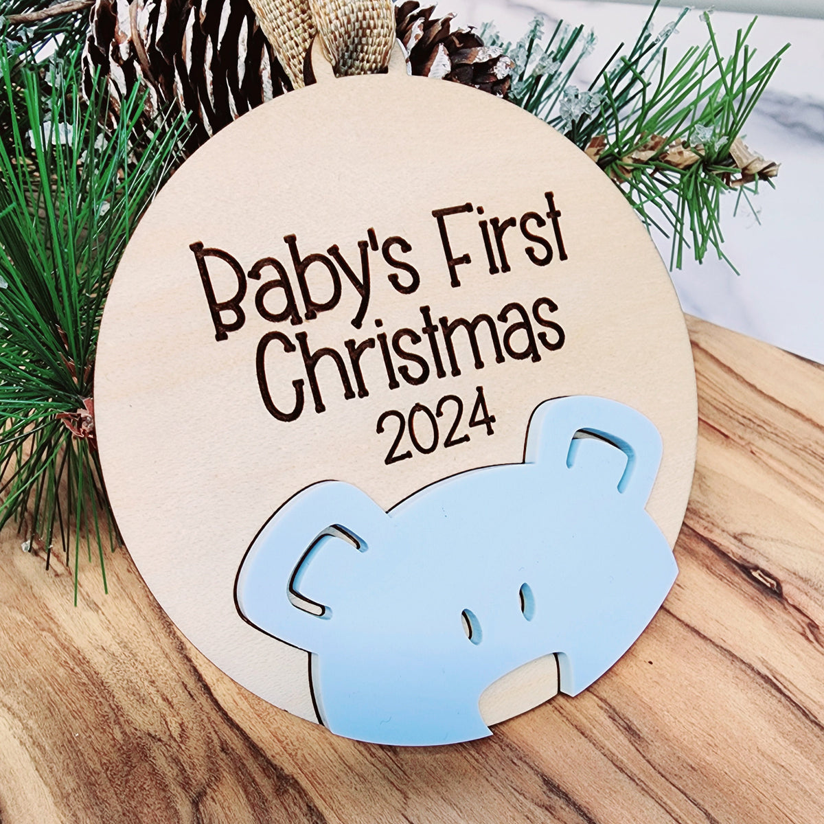 Personalized Baby's First Christmas Ornament, Plywood Bear Keepsake
