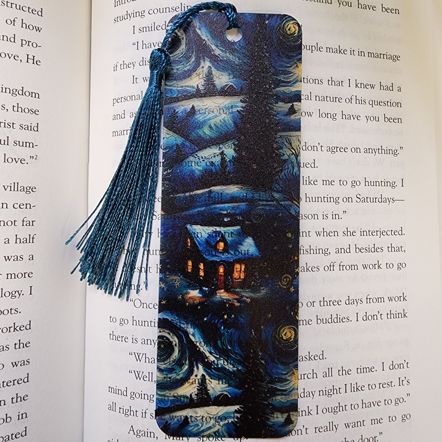Starry Swirl Christmas Bookmark with Tassel for book lover gift for bookworm