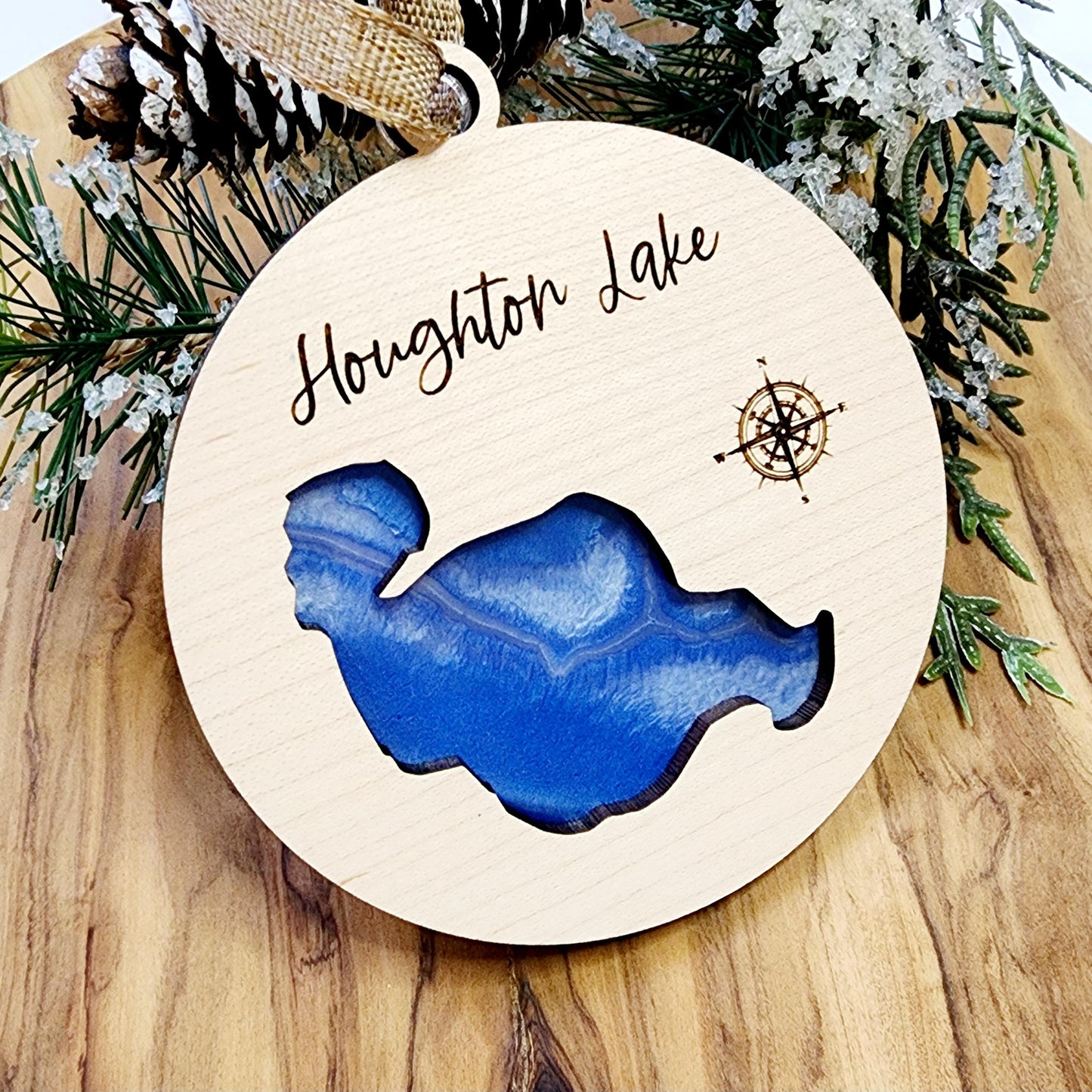 CUSTOM Lake Ornament on Hand-Poured Resin Base for Any Lake Keepsake for vacation Keepsake Resin Ornament