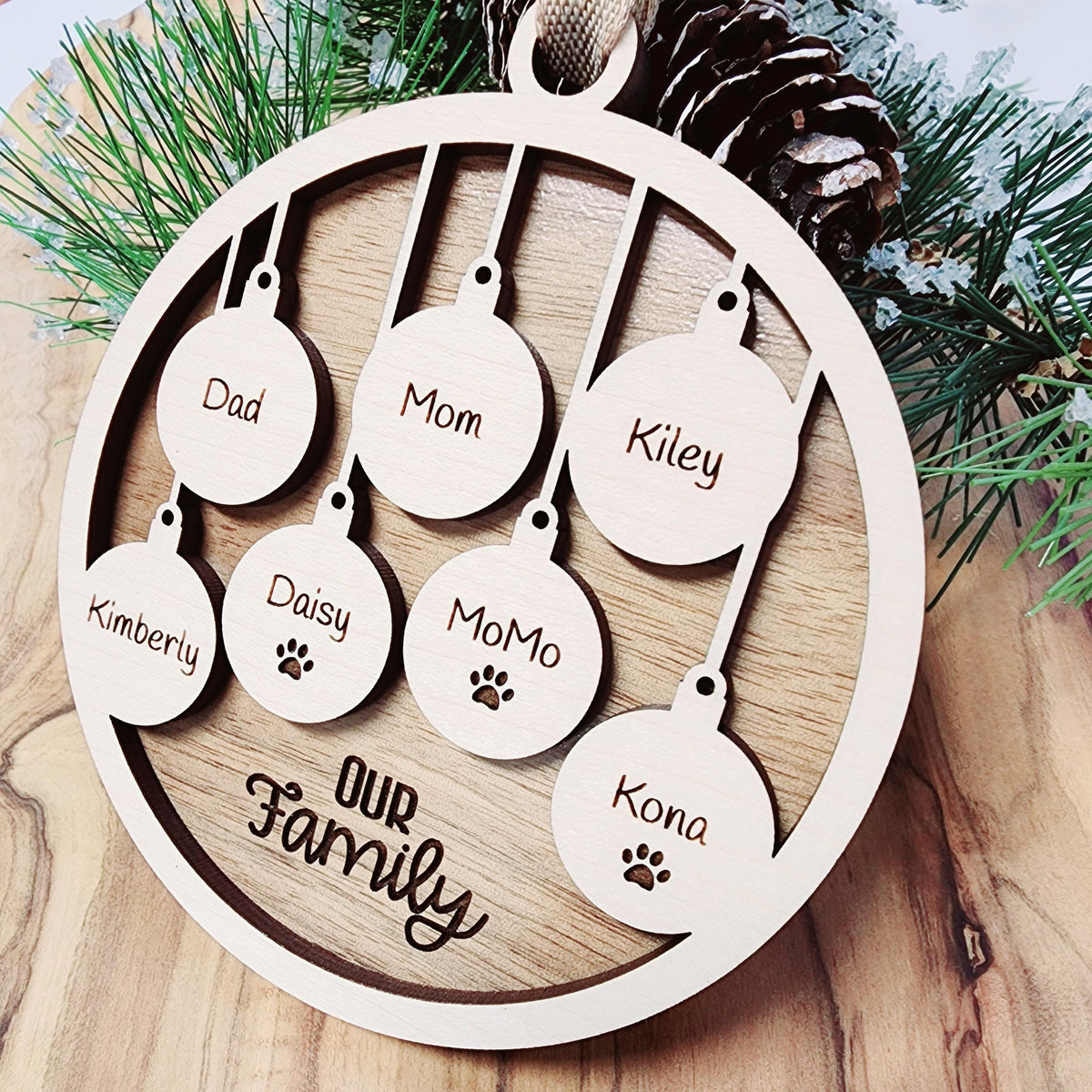 Personalized Family Bauble Ornament – Custom Names & Pets